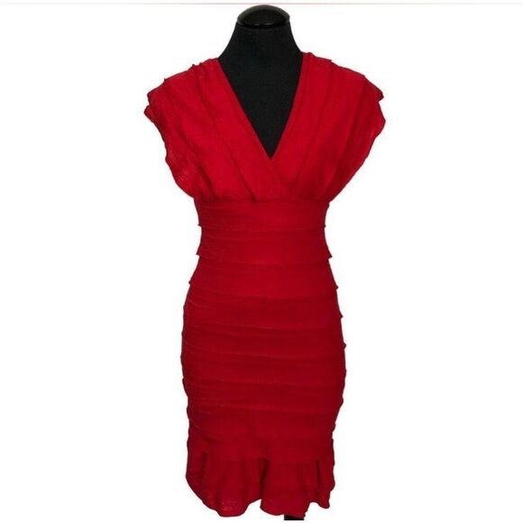 🆕Max Studio BodyCon Ruffle Red Dress - Picture 1 of 9
